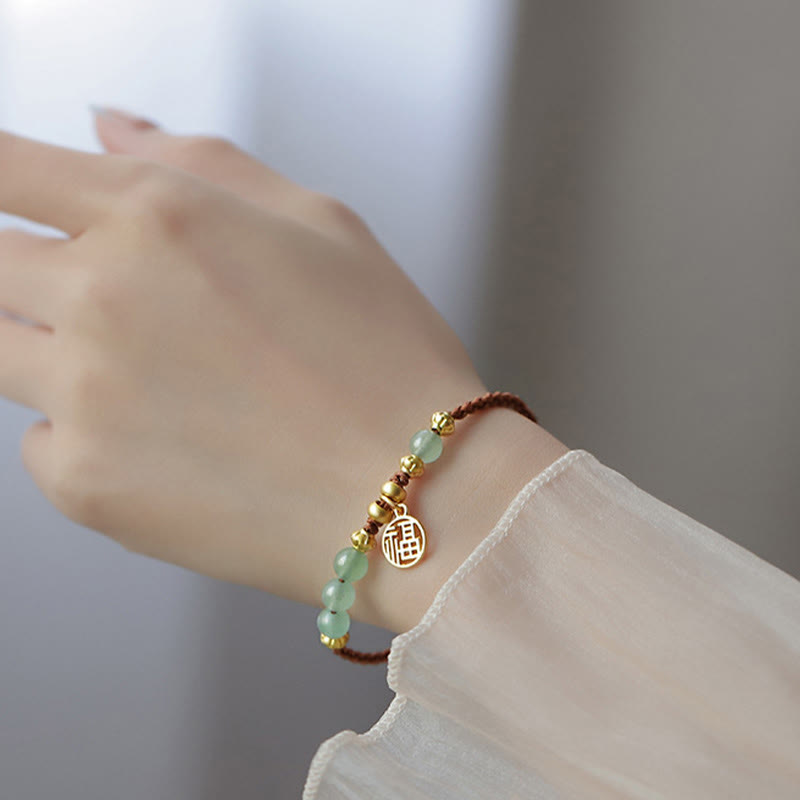 Buddha Stones Jade Beads Fu Character Blessing Rope Bracelet 9