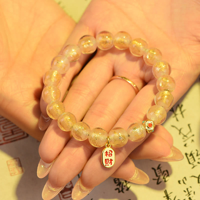 Buddha Stones Tibetan Incense Ash Liuli Glass Bead Lucky Fortune Fu Character Charm Bracelet Bracelet BS 5