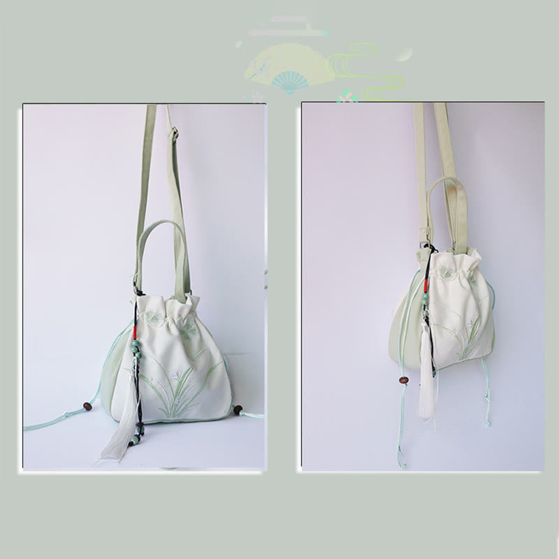 Buddha Stones Handmade Embroidered Flowers Canvas Tote Shoulder Bag Handbag Bag BS 7