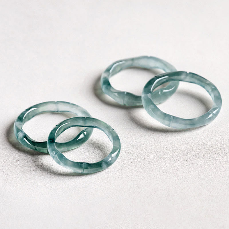 Buddha Stones Natural Jade Bamboo Prosperity Abundance Ring Ring BS 15