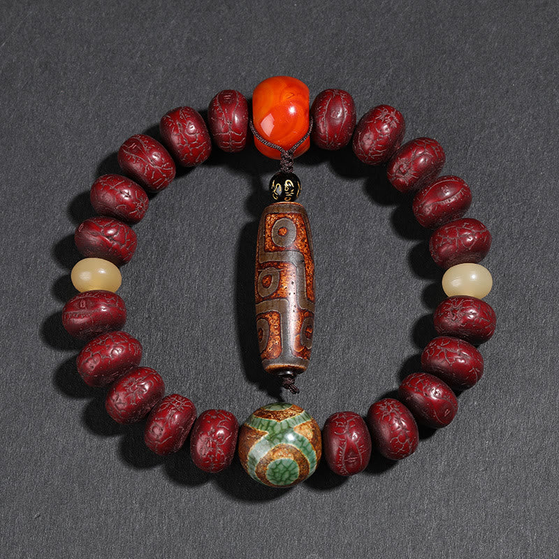 Buddha Stones Tibet Bodhi Seed Dzi Bead Dancing Lion Luck Bracelet Wrist Mala Bracelet BS 2
