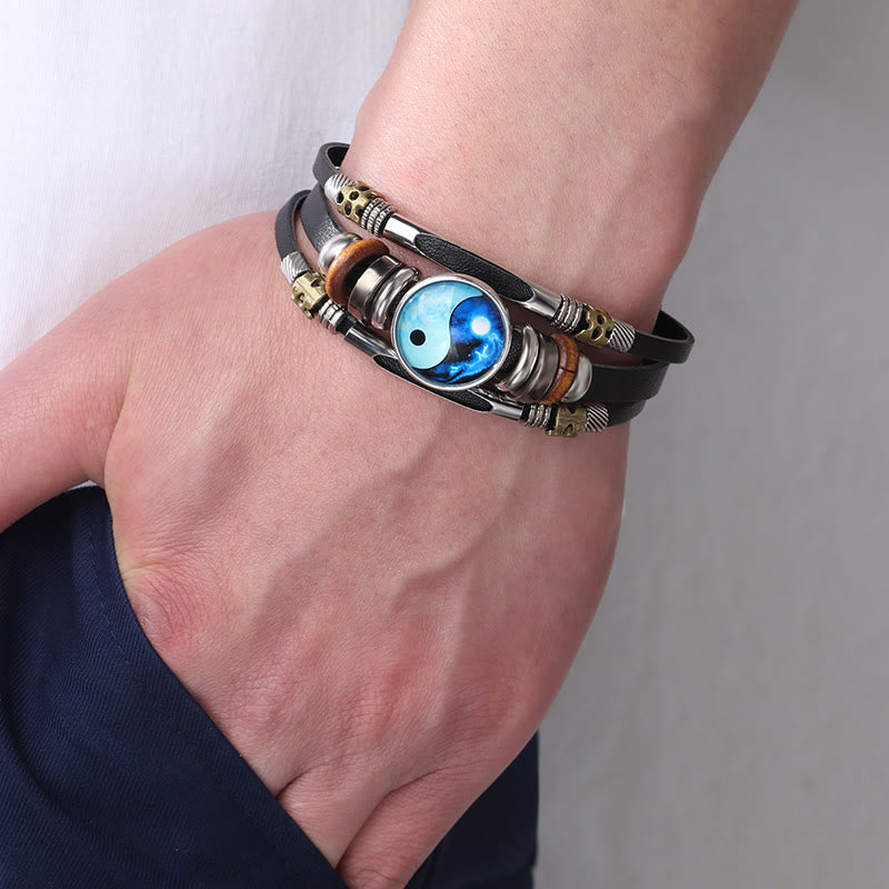 Buddha Stones Yin Yang Leather Balance Bracelet Bracelet BS 4