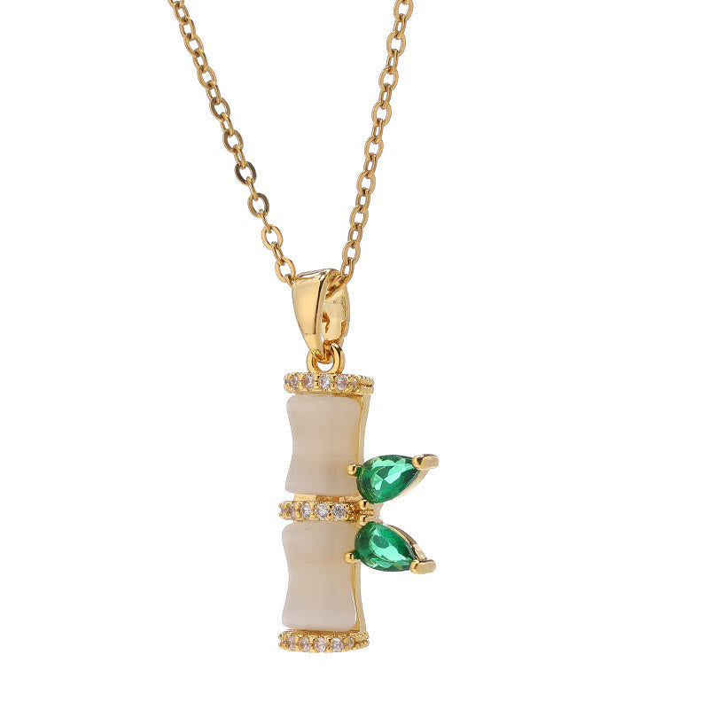 Buddha Stones 18K Gold Plated Chalcedony Bamboo Rhinestones Harmony Necklace Pendant Necklaces & Pendants BS 6