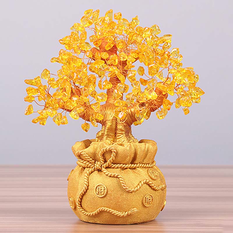 Arbre à monnaie en citrine naturelle Foviel – Ornement en pierres précieuses Feng Shui pour la prospérité