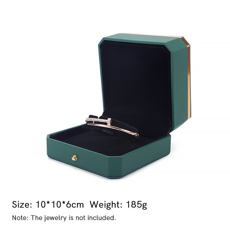 Buddha Stones Jewelry Storage Box PU Leather Gift Box - Dark Green - Bracelet Box (10*10*6cm) - image 11
