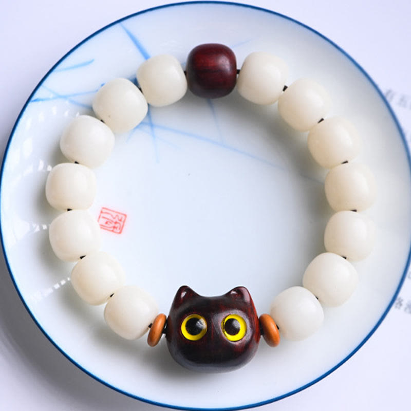 Foviel Natürlich Bodhi-Samen Kleine Blatt Rot Sandelholz Ebenholz Niedlich Glück Katze Weisheit Armband