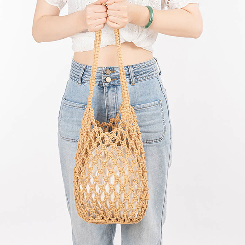 Buddha Stones Hand-woven Cotton Thread Shoulder Bag Handbags Shoulder Bag&Handbags BS 5
