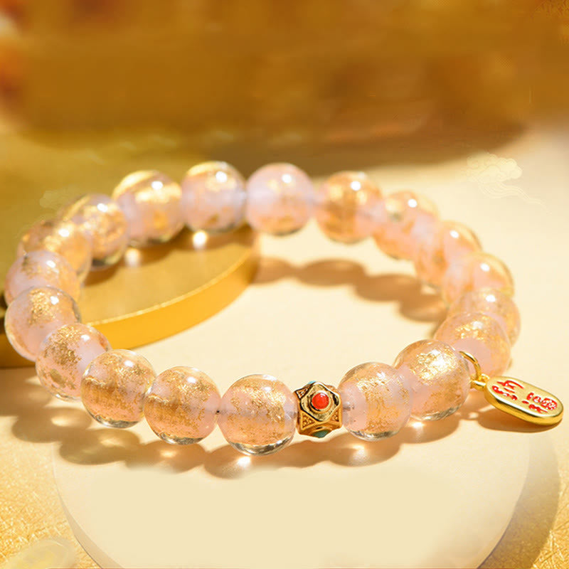 Buddha Stones Tibetan Incense Ash Liuli Glass Bead Lucky Fortune Fu Character Charm Bracelet Bracelet BS 4
