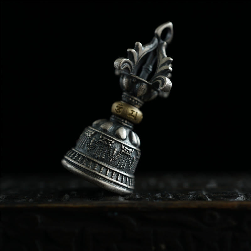 Buddha Stones Tibet 925 Sterling Silver Om Mani Padme Hum Dorje Bell Vajra Engraved Enlightenment Pendant Hanging Decoration Dorje BS 2