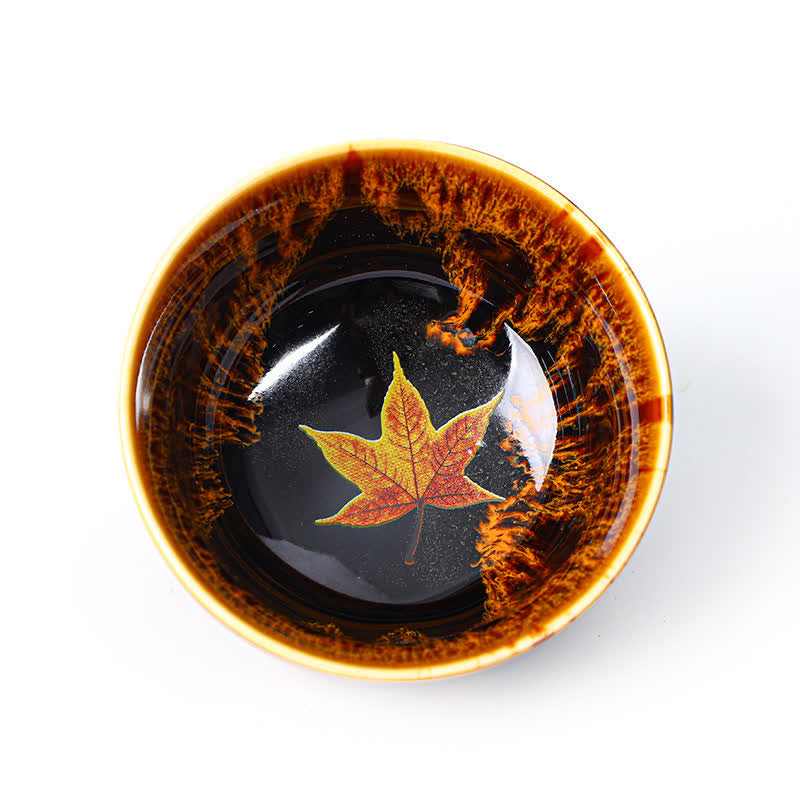 Buddha Stones Maple Leaf Colorful Ceramic Teacup Home Tea Cups Cup BS 28
