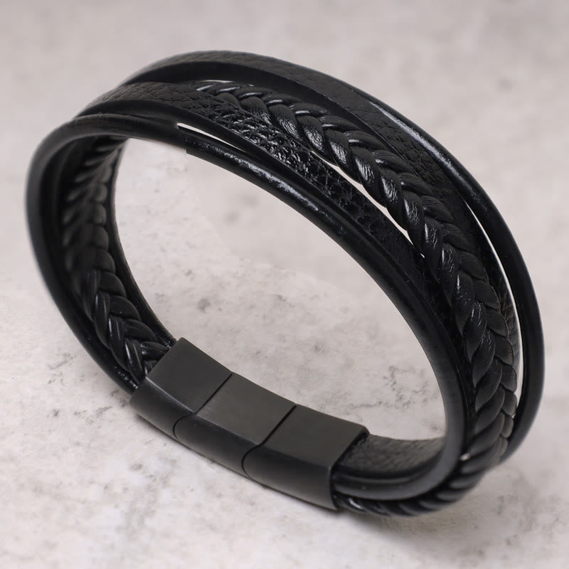 Buddha Stones Natural Lava Rock Black Onyx Bead Leather Bracelet Bracelet BS No Bead Edition