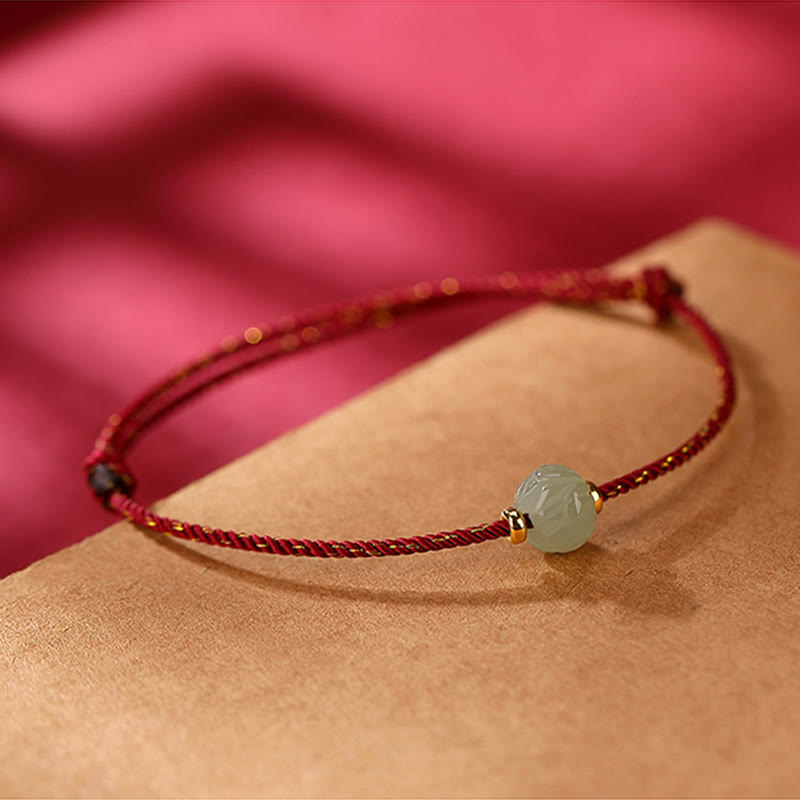 Buddha Stones 925 Sterling Silver Plated Gold Hetian Jade Lotus Luck Red String Bracelet Bracelet BS 5