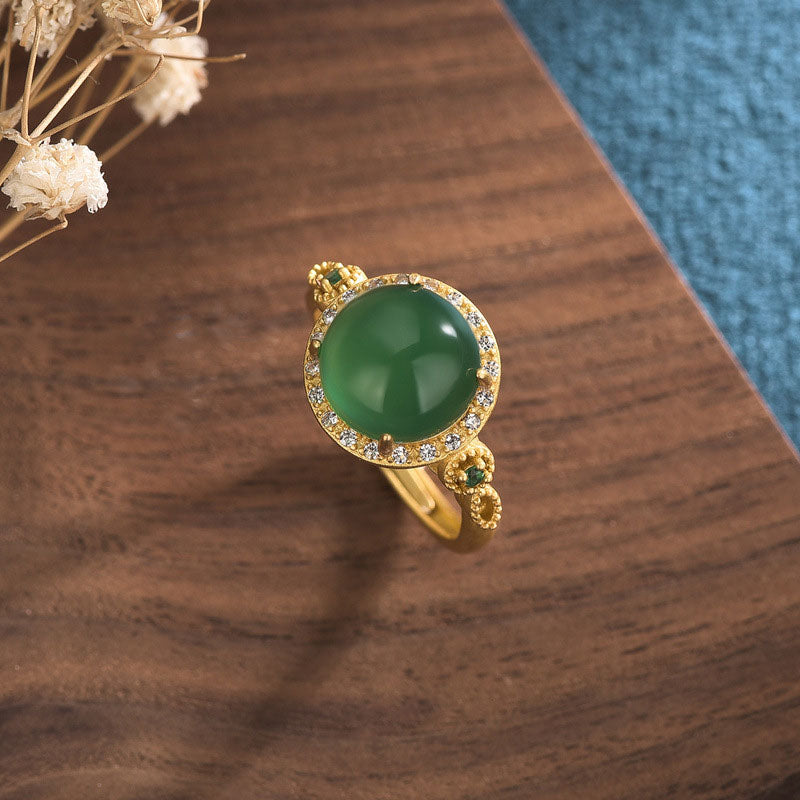 Buddha Stones Green Jade Fortune Ring Rings BS 1