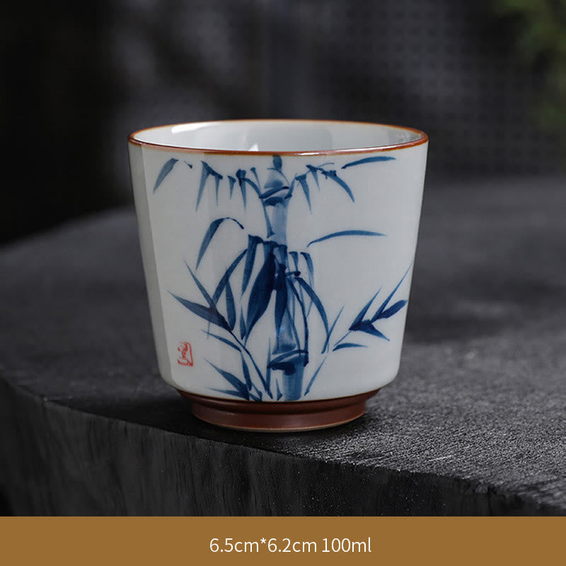 Buddha Stones Lotus Flower Leaf Bamboo Ceramic Teacup Kung Fu Tea Cups Cup BS Bamboo 6.5cm*6.2cm*100ml