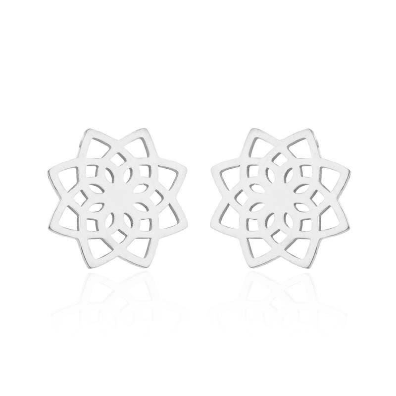 Buddha Stones Tibetan Lotus Pattern New Beginning Stud Earrings Earrings BS 1