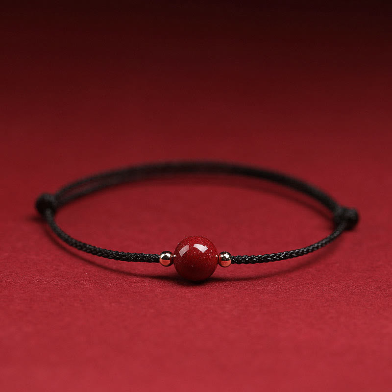 Buddha Stones Natural Lucky Cinnabar Bead Blessing String Bracelet Anklet Bracelet BS One Cinnabar Bead Black Anklet(Anklet Circumference 21-27cm)