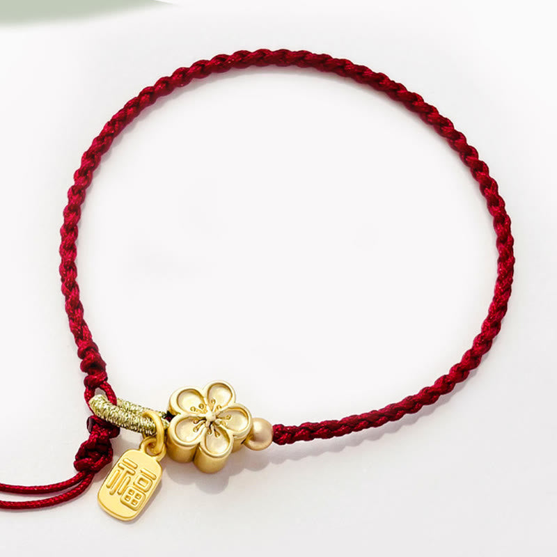Buddha Stones Handmade Peach Blossom Rosette Bow Knot Fu Character Charm Luck Fortune Red Rope Bracelet Bracelet BS 3