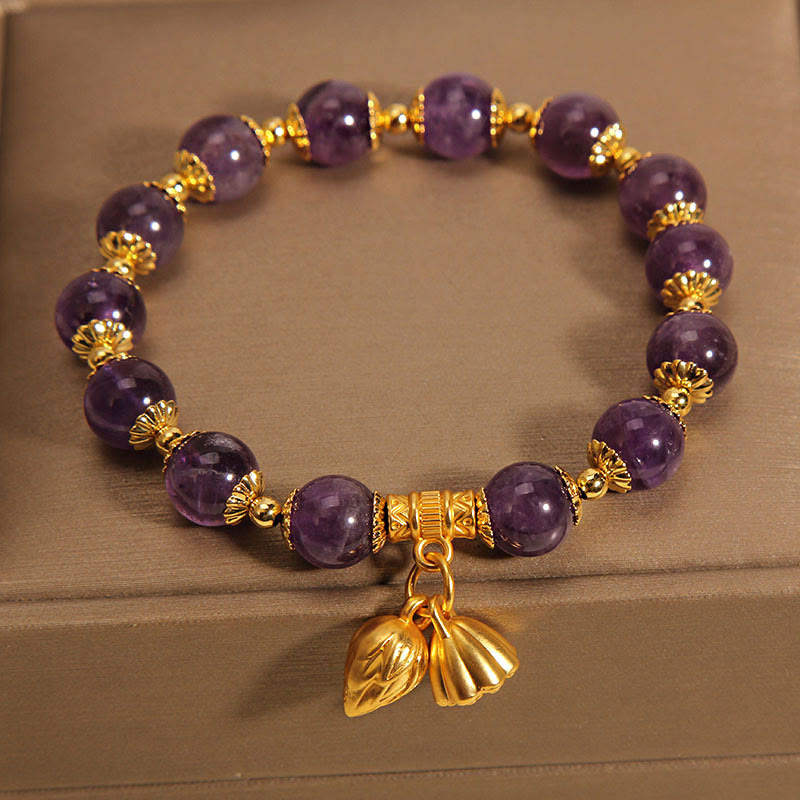 Buddha Stones Natural Amethyst Lotus Healing Spiritual Bracelet Bracelet BS 6
