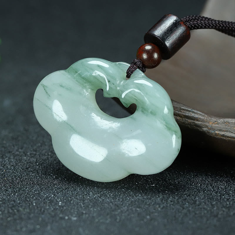 Buddha Stones Tianshan Jade Golden Silk Jade Chinese Lock Charm Abundance Necklace Pendant 5