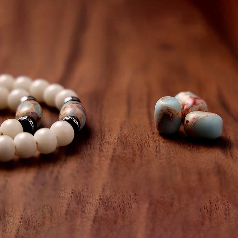 Buddha Stones Tibet 108 Mala Beads Bodhi Seed Bagua Vajra Dzi Bead Gray Agate Wealth Bracelet Mala Bracelet BS 6