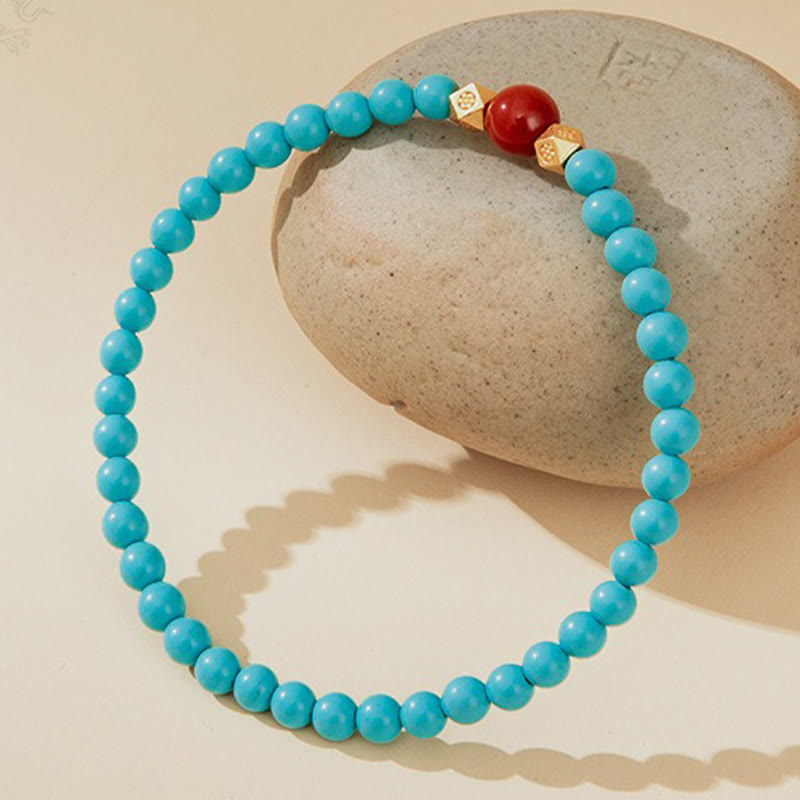 Buddha Stones Turquoise Red Agate Beaded Protection Bracelet 2
