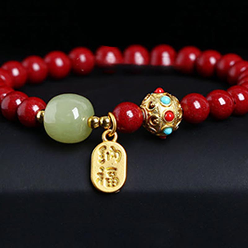 Buddha Stones Cinnabar Green Aventurine Fortune Protection Charm Bracelet Bracelet BS 11