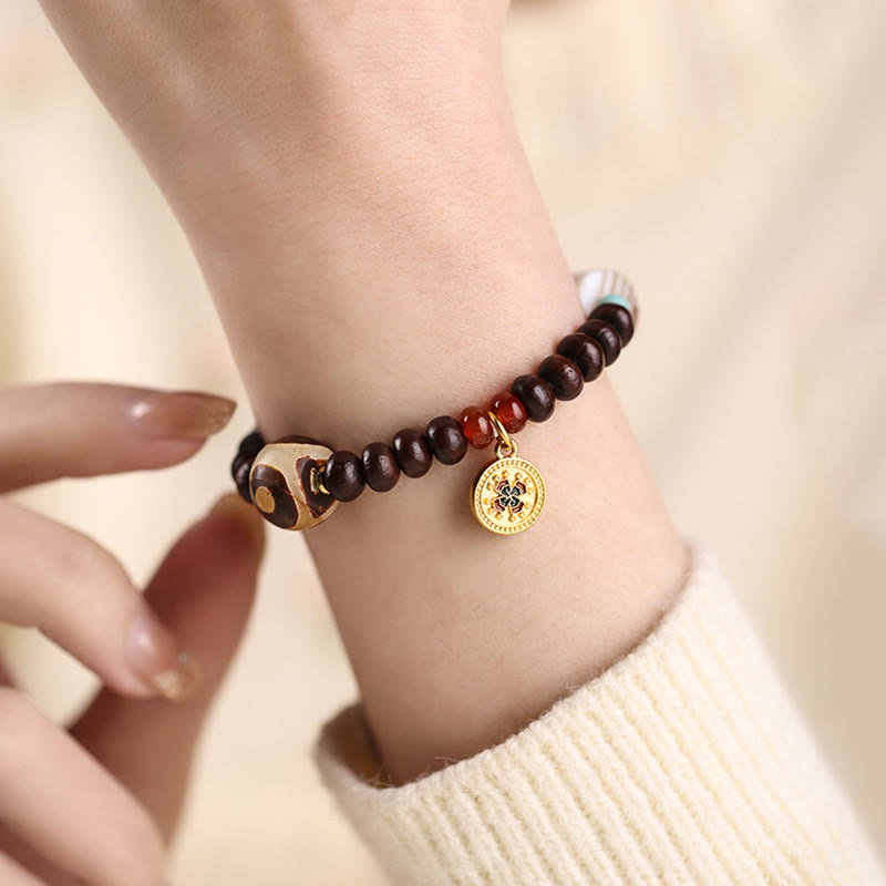 Buddha Stones Natural Tibet Purple Bodhi Seed Dzi Bead God of Wealth Wisdom Bracelet Bracelet BS 5