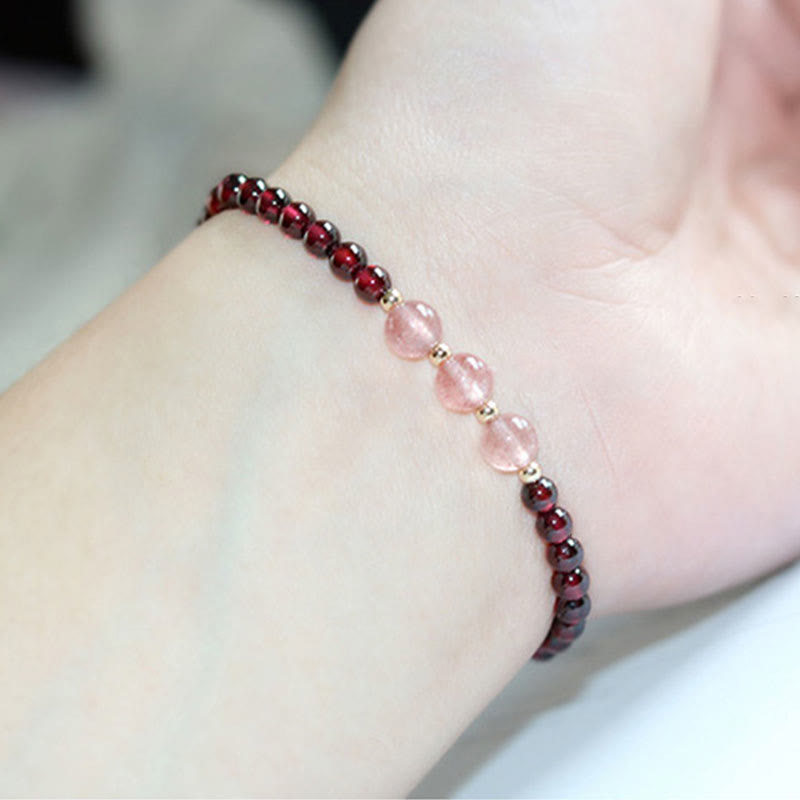 Buddha Stones Natural Garnet Strawberry Quartz Calm Bracelet Bracelet BS 16