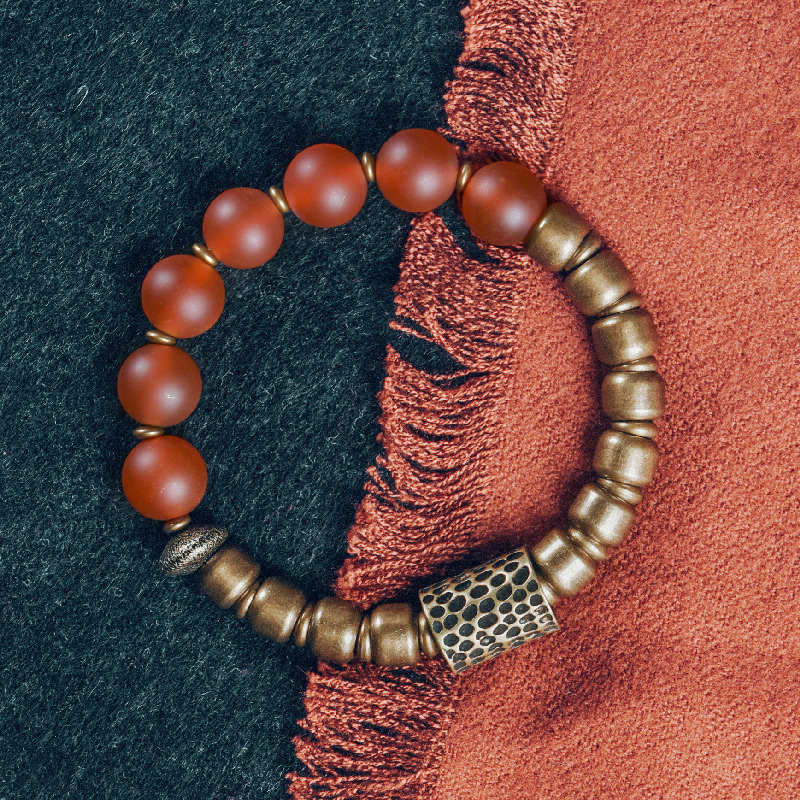 Buddha Stones Tibetan Red Agate Green Agate Copper Confidence Fortune Bracelet Bracelet BS Red Agate 18cm