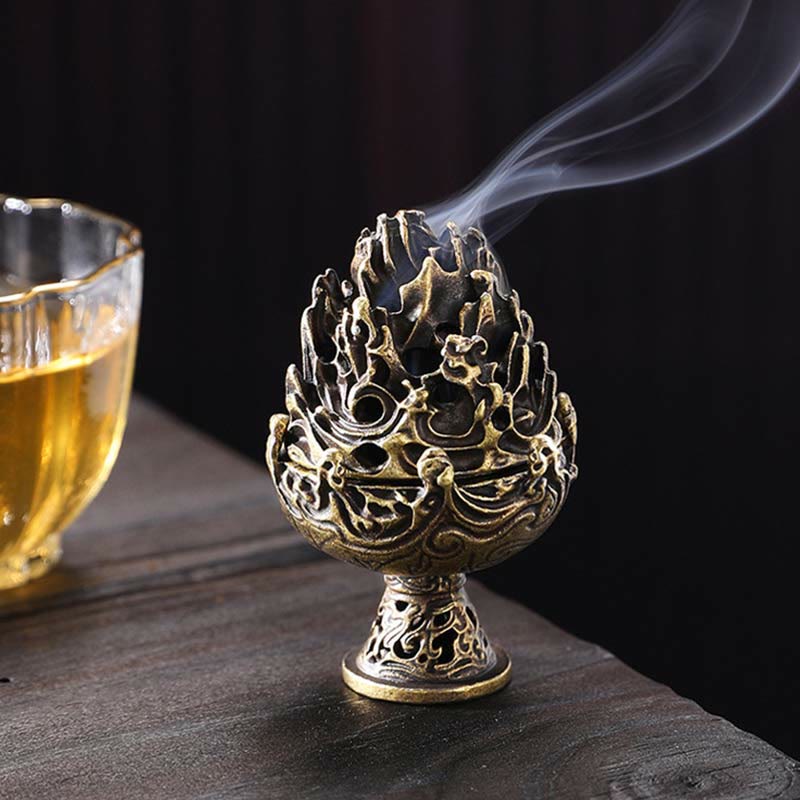 Buddha Stones Tibetan Mini Mountain Pattern Meditation Copper Alloy Incense Burner Incense Burner BS 14