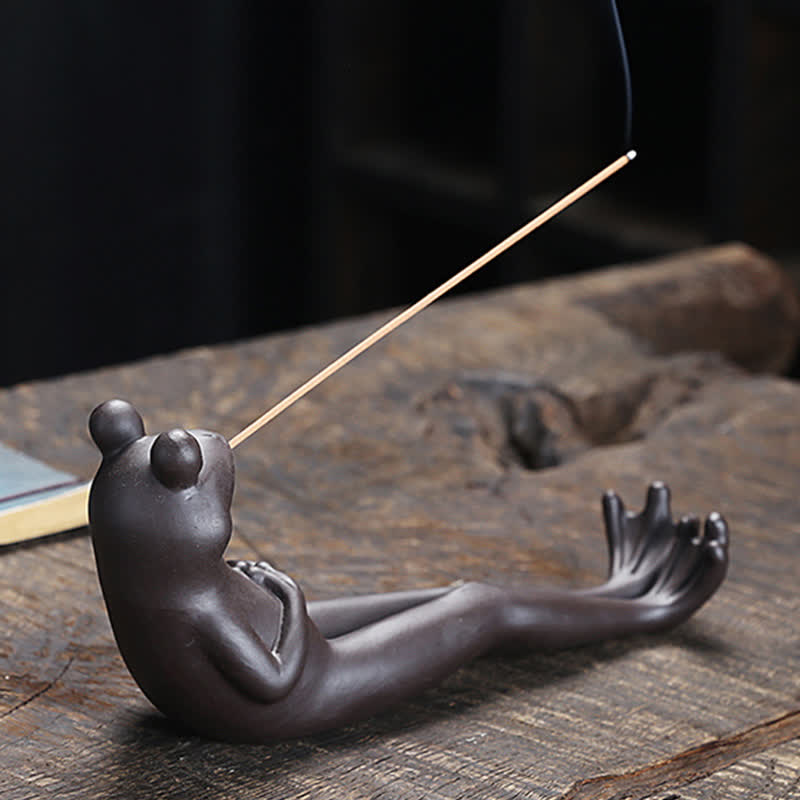 Buddha Stones Meditation Frog Ceramic Spiritual Healing Incense Burner Incense Burner BS 4