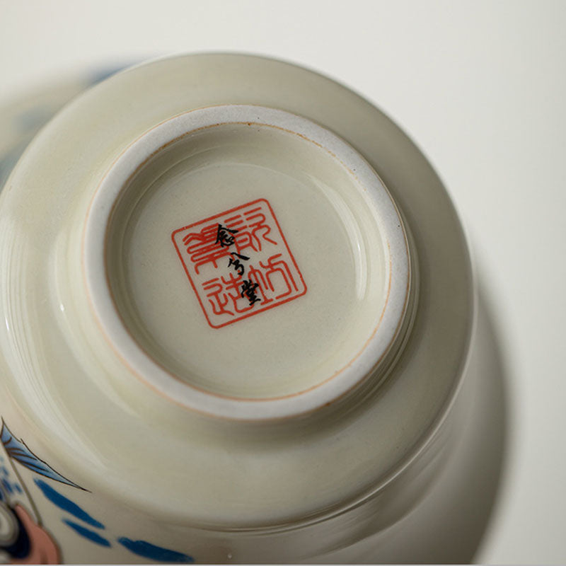 Buddha Stones Koi Fish Arowana Ceramic Gaiwan Sancai Teacup Kung Fu Tea Cup With Lid 130ml Cup BS 22