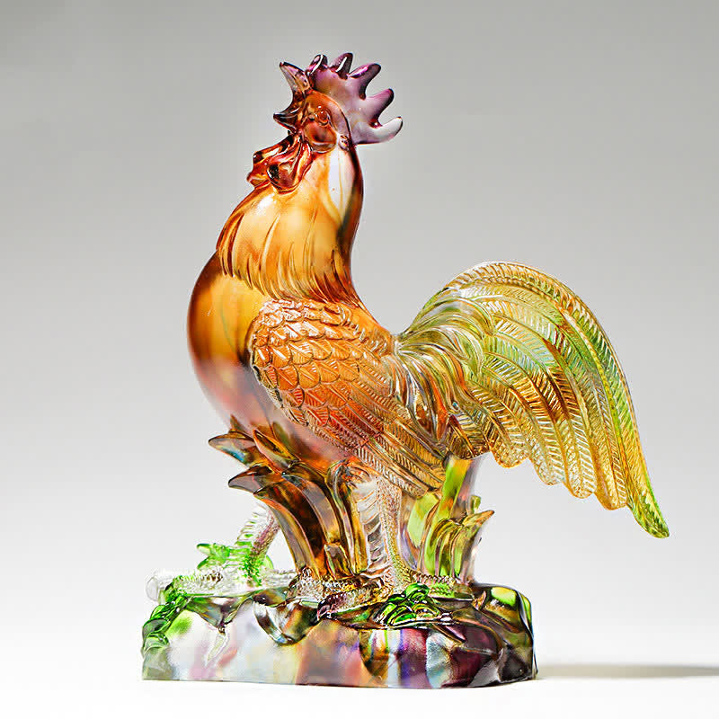 Buddha Stones Handmade Liuli Crystal Rooster Art Piece Home Decoration Decorations BS main