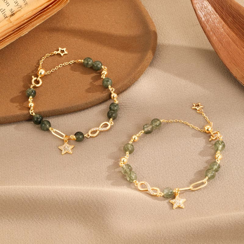 Buddha Stones 14K Gold Green Rutilated Quartz Möbius Loop Eternal Love Star Protection Bracelet Bracelet BS main
