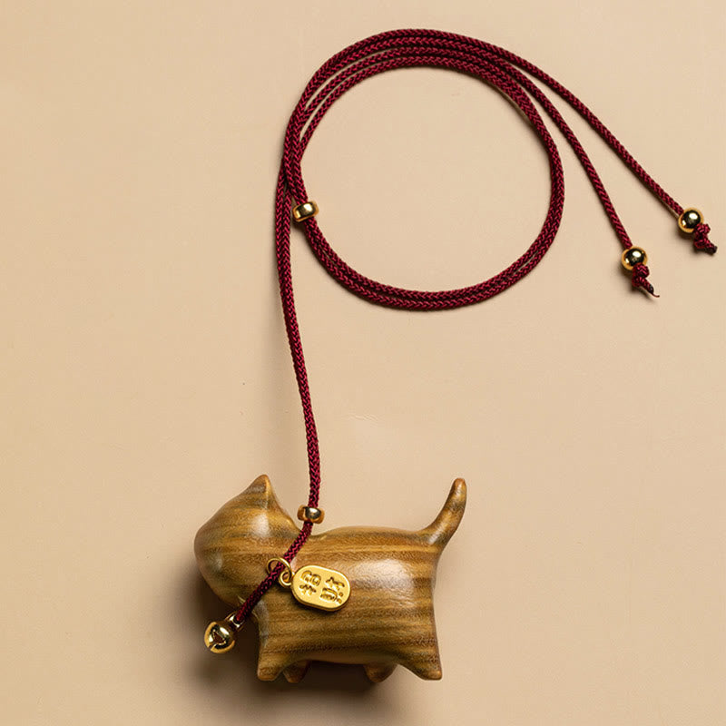 Buddha Stones Ebony Wood Green Sandalwood Lucky Cat Fu Character Lucky Fortune Bell Balance Car Hanging Decoration Car Hanging Decoration BS Green Sandalwood(Cure♥Positive)