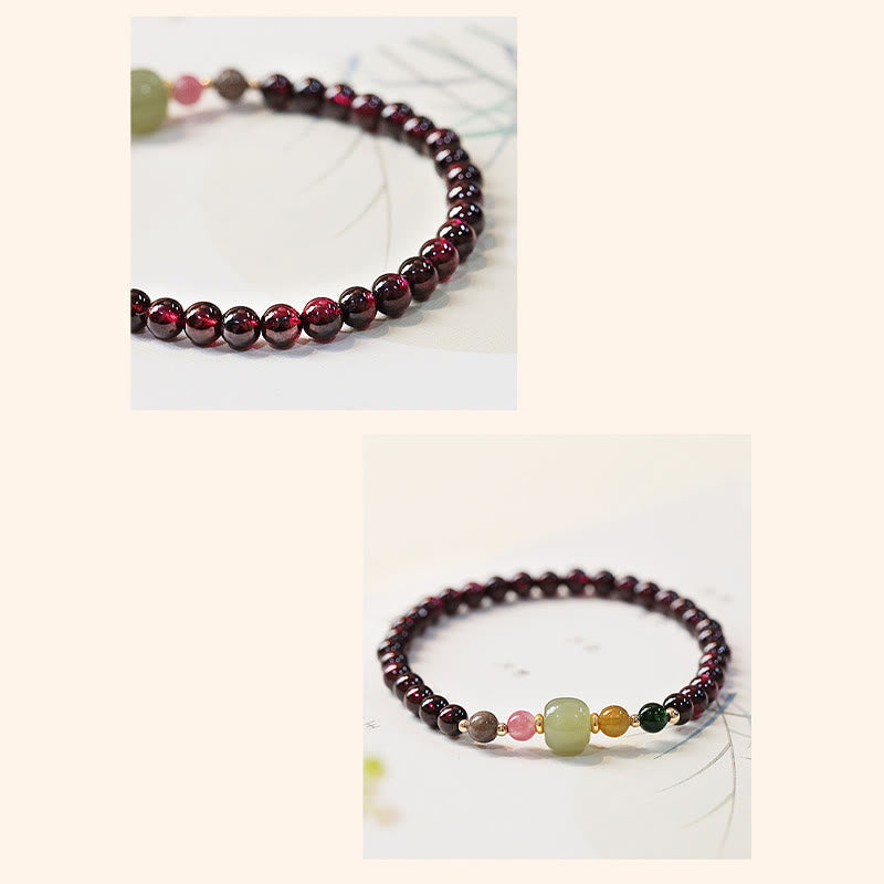 Buddha Stones Natural Garnet Hetian Jade Tourmaline Bead Passion Bracelet Bracelet BS 5