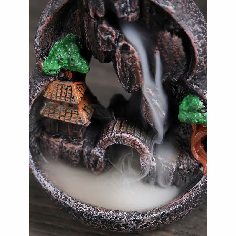 Buddha Stones Mountain Bridges Pattern Meditation Resin Backflow Incense Burner Incense Burner BS 8