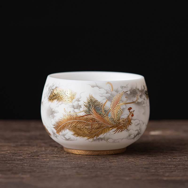 Tasse à thé en céramique Foviel Phoenix Dragon Lotus Deer Ancient Building Koi Fish pour thé Kung Fu