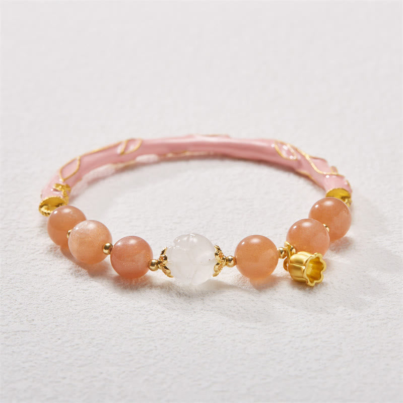 Buddha Stones Sun Stone Golden Silk Jade Lily of the Valley Charm Positive Bracelet Bangle Bracelet Bangle BS 2