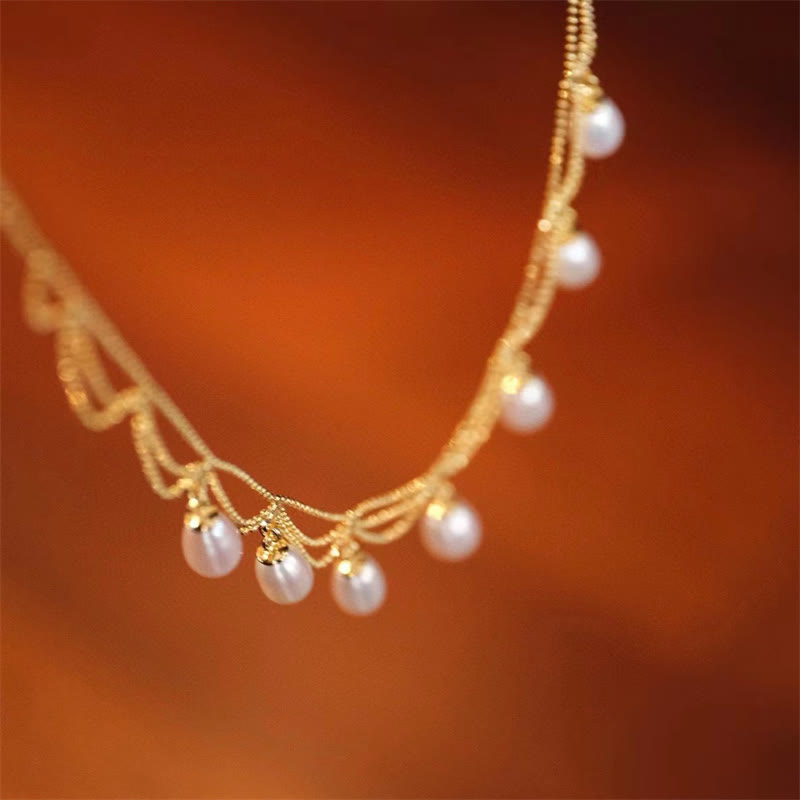 Buddha Stones Vintage 14K Gold Plated Pearl Bead Healing Multilayer Necklace Pendant Necklaces & Pendants BS 7