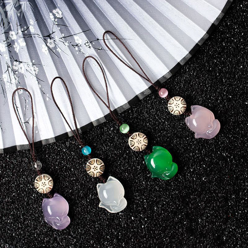 Buddha Stones Natural Chalcedony Fox Harmony Phone Hanging Decoration Phone Hanging Decoration BS main