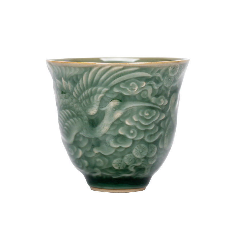 Buddha Stones Crane Pine Ceramic Teacup Kung Fu Tea Cup 80ml Cup BS 5
