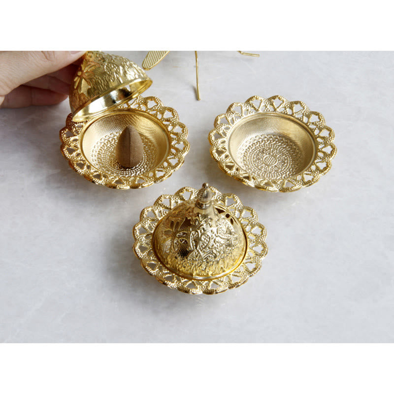 Buddha Stones Tibetan Gold Mini Meditation Incense Burner Incense Burner BS 7