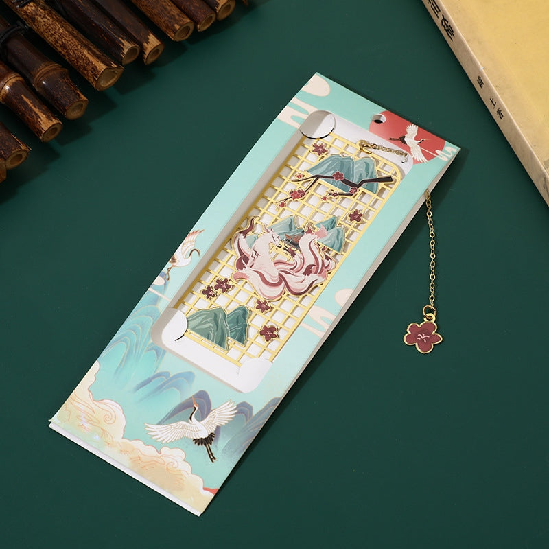 Buddha Stones Elk Koi Fish Crane Nine-Tailed Fox Metal Brass Hollow Bookmark Bookmarks BS Nine-Tailed Fox