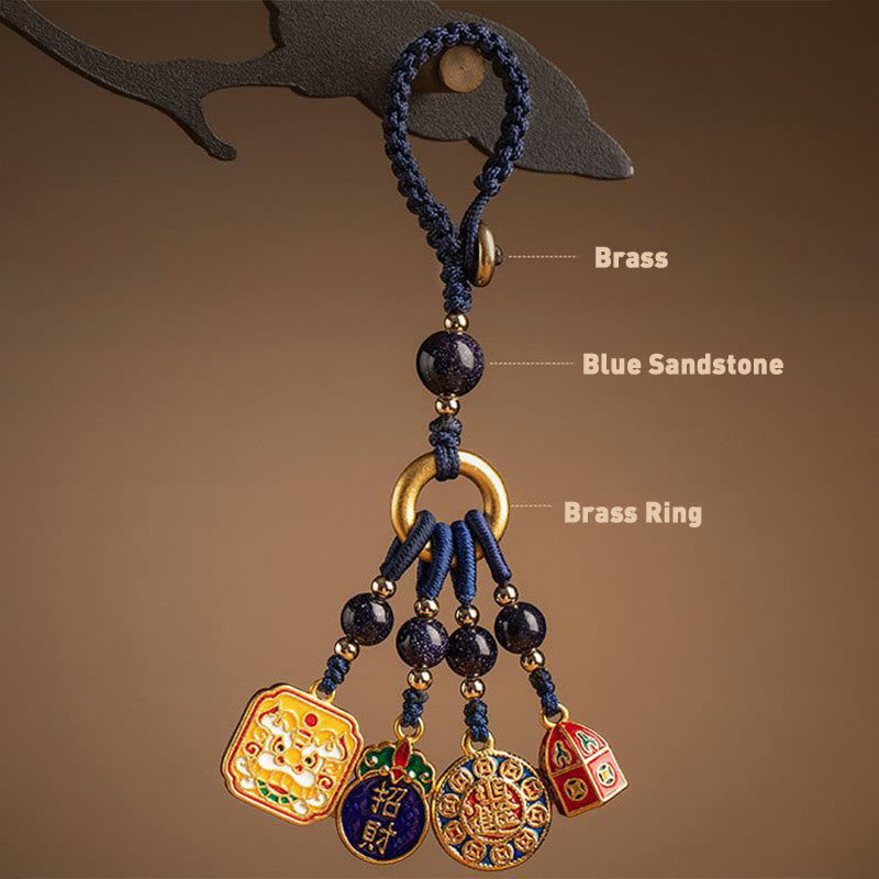 Buddha Stones Nothing to Be Superstitious Dancing Lion Copper Wealth Key Chain Key Chain BS 8
