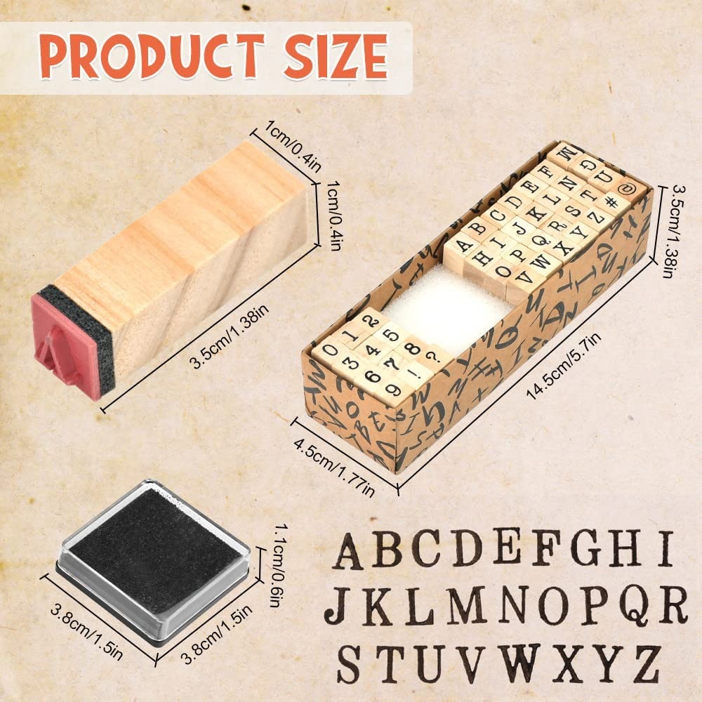 Fidtoy Wooden Number and Letter Stamp Set 40 Pieces Alphabet Rubber Stamps with Inkpad for Kids DIY Cards Scrapbooks Journals Ages 3+