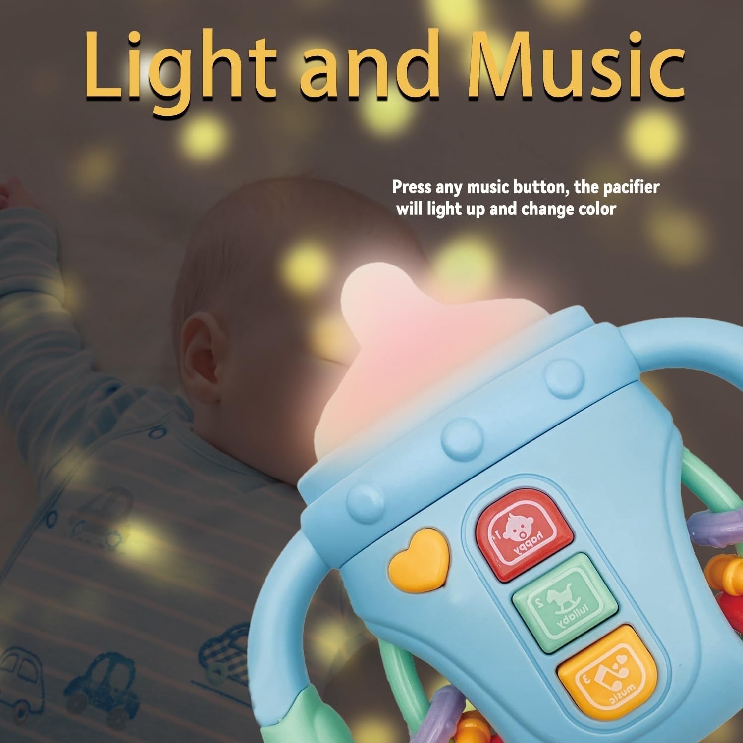 Fidtoy Comfort Bottle Baby Sensory Toy with Lights, Music and Teether | Soothing Learning Toy for Infants 6-24 Months