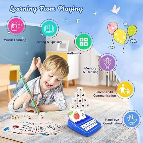 Fidtoy 2in1 Alphanumeric Word and Math Learning Kit, Plastic Preschool Spelling and Counting Game with 64 Word Cards, Letter Blocks, Number Blocks and Math Symbols Ages 2-6