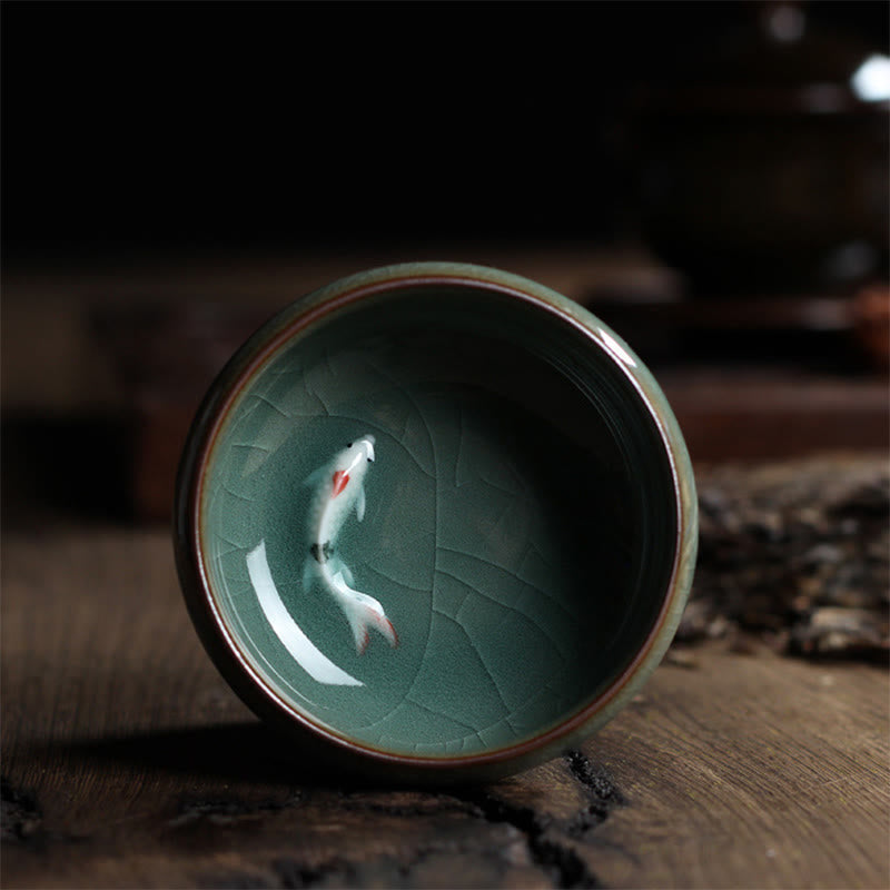 Buddha Stones Colorful Koi Fish Ceramic Teacup Kung Fu Tea Cup Bowl Cup BS One Colorful Koi Fish 7.8cm*3.4cm*60ml