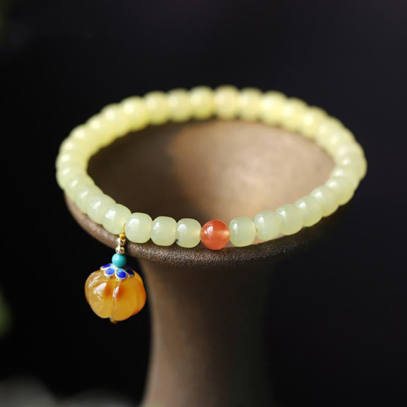 Natural Hetian Jade Pumpkin Amber Red Agate Crystal Prosperity Bracelet Bracelet BS Hetian Jade&Amber&Red Agate